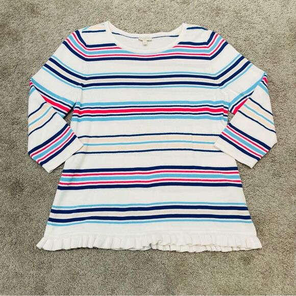 Talbots Nautical Striped Ruffle Hem Sweater Size M - Picture 2 of 10